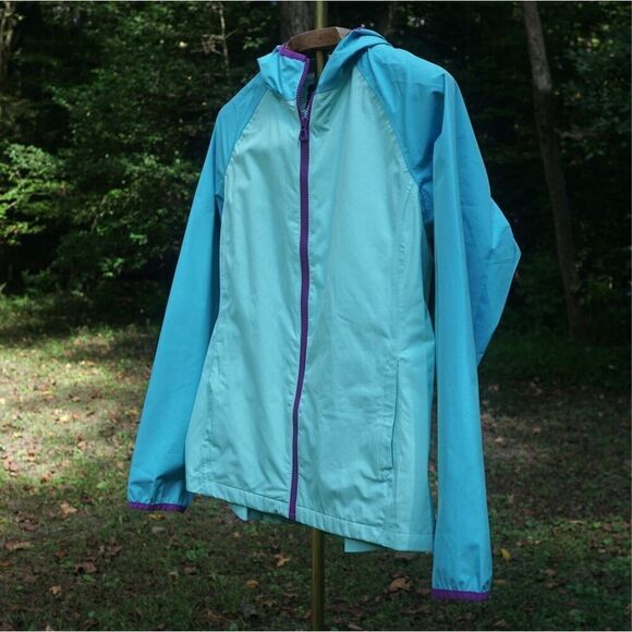 Lands’ End Girl’s Teal Blue Hooded Windbreaker Jacket - Picture 3 of 7